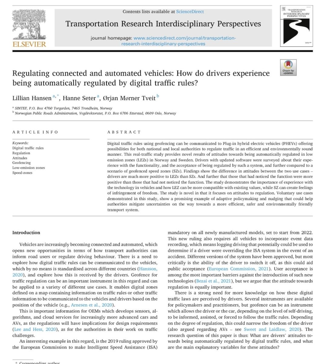 New paper: We asked people driving PHEVs about the automatic shift to electricity, and what they would think of having their speed regulated in a similar way. Main conclusion - experience with the specific use case might make you more positive than you first thought 🙃 Link⬇️