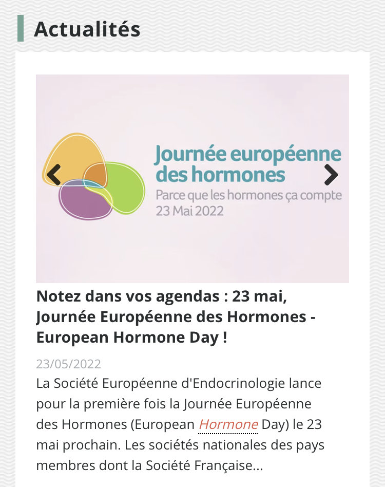 ⁦🆕👏⁦@ESEndocrinology⁩ lance la première journée européenne des Hormones le 23 Mai 2022. Relayée par la Société Française d’Endocrinologie . Infos sur FIRENDO : firendo.fr/actualites/act…