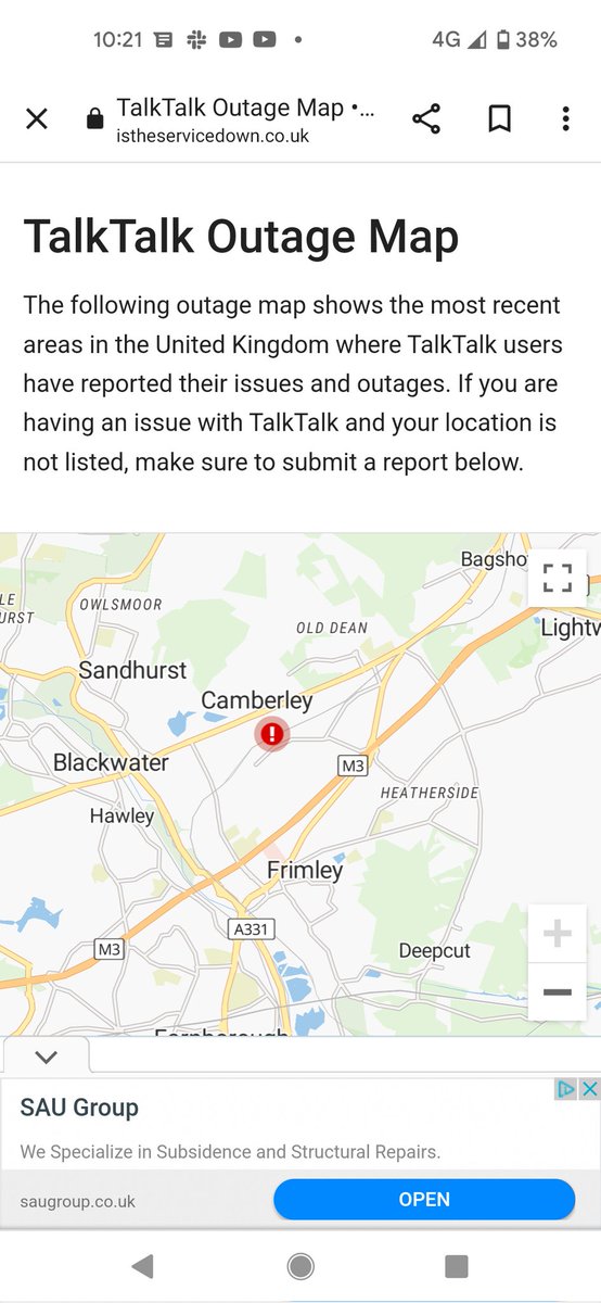 wes88uk's tweet photo. @TalkTalk do you know when the broadband service will be back up and running in Hawley, Surrey https://t.co/PGLlKLn2YH