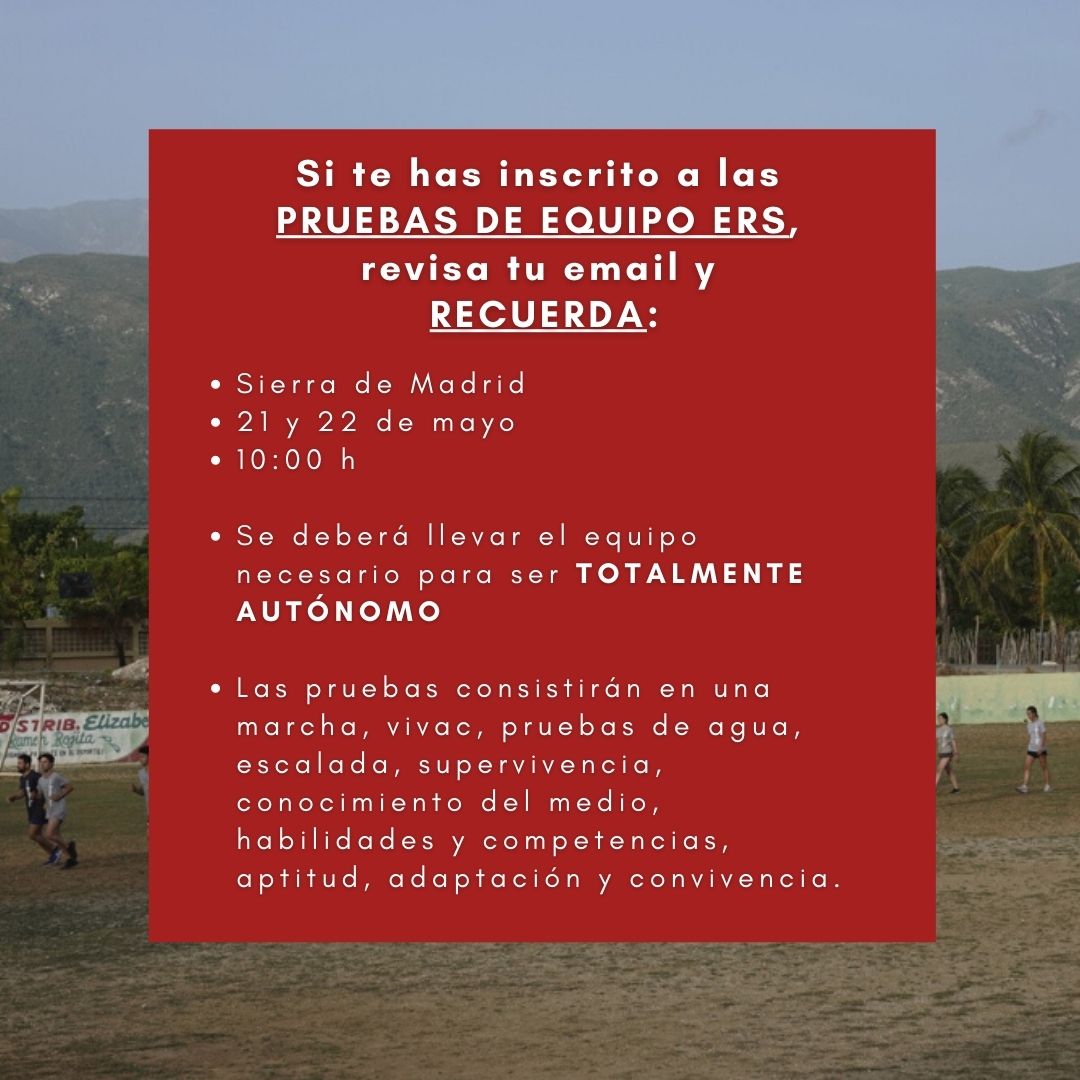 España Rumbo al Sur (@espanarumbosur) on Twitter photo 📣ATENCIÓN 📣 Si vienes a las Pruebas de Equipo de ERS este fin de semana, ¡no te olvides que deberás traer el equipo necesario para ser COMPLETAMENTE AUTÓNOMO durante el fin de semana!
🤔 Cualquier duda, escríbenos a solicitudesers@gmail.com 📣ATENCIÓN 📣 Si vienes a las Pruebas de Equipo de ERS este fin de semana, ¡no te olvides que deberás traer el equipo necesario para ser COMPLETAMENTE AUTÓNOMO durante el fin de semana!
🤔 Cualquier duda, escríbenos a solicitudesers@gmail.com