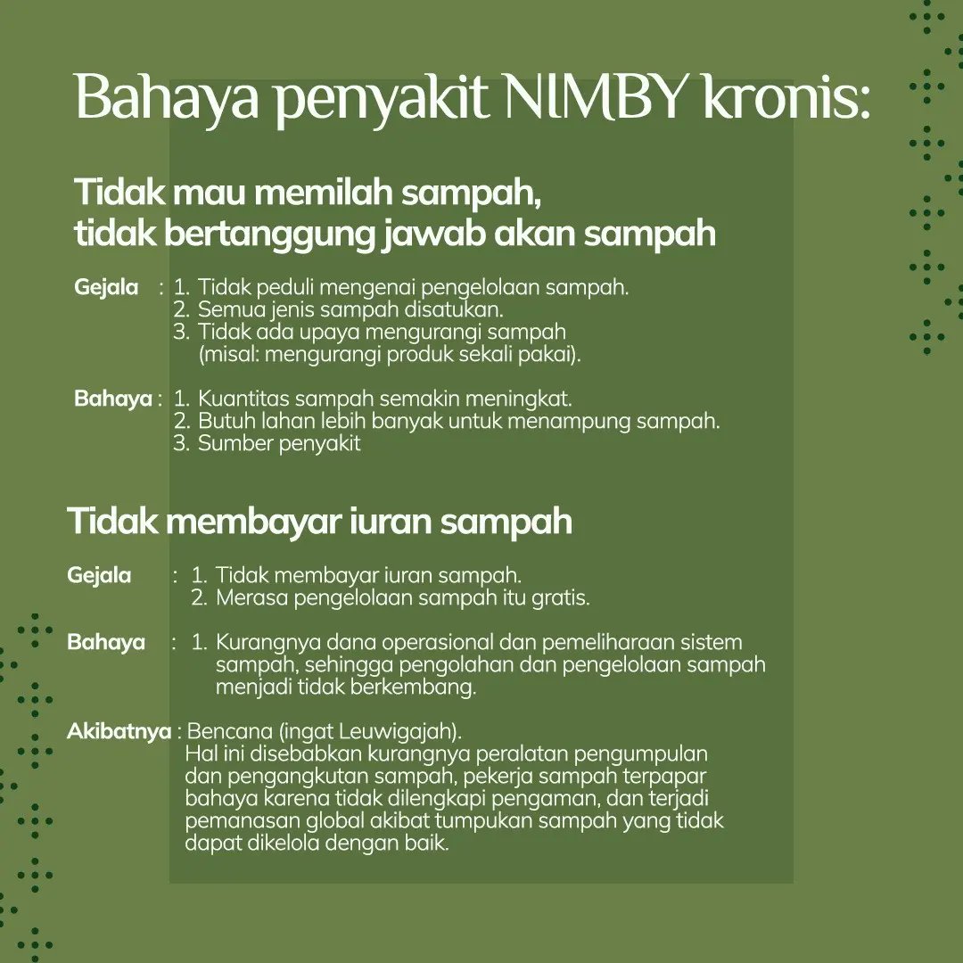 NIMBY (Not in My Back Yard) : Waspadai, kenali gejalanya, jangan sampai kita terpapar.

<a href="/LPDP_RI/">#DiriUntukNegeri</a>
#LPDP #PK186 #JenggalaSamudra #BersamaBangunNegeri #DiriUntukNegeri #AkuPastiMengabdi #SDMUnggulIndonesiaMaju #SatuDekadeLPDPSemakinBerintegritas #KampanyeSosial