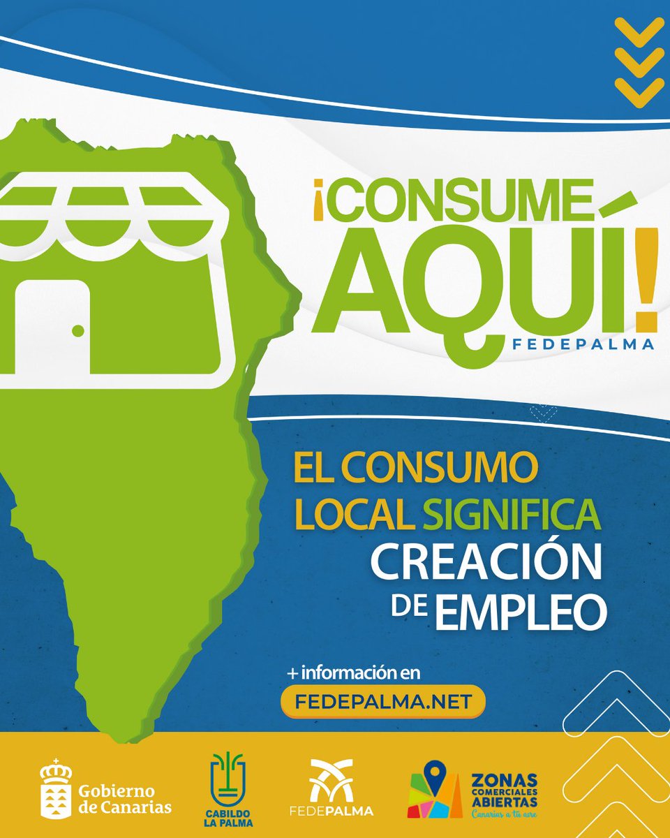 fedepalma_lp's tweet photo. 🛍️Nuestra campaña de dinamización comercial "Consume Aquí" tiene el objetivo de fomentar la creación de empleo entre la población palmera.
#FEDEPALMA #coemta #consumeaquí #ZCAdeCanarias #empresaslapalma #ServicioCanariodeEmpleo https://t.co/XPYaUVYA8x