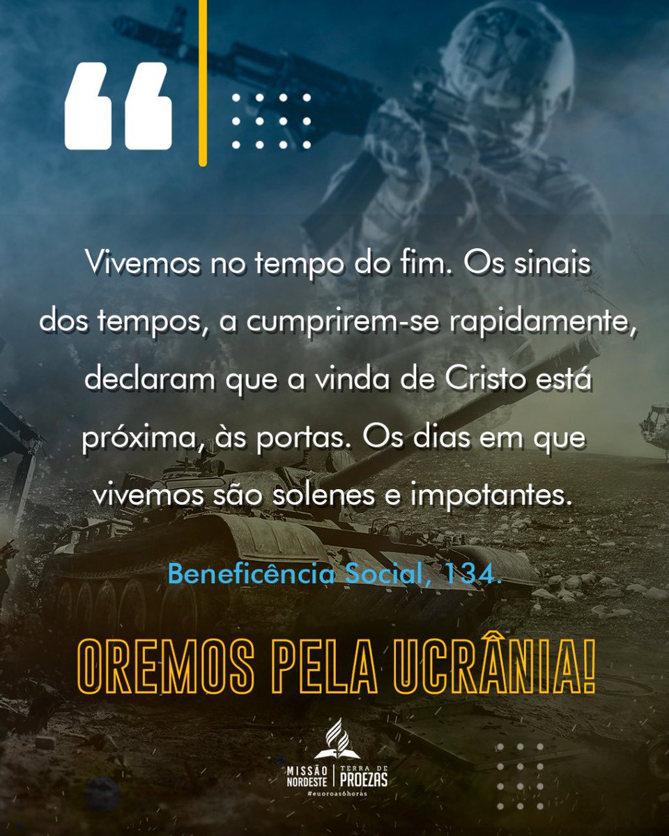 pastorotimar's tweet photo. “Por meio do voto batismal, os professos seguidores de Deus se comprometem com a oposição ao mal.” By @ellenwhite
MM - 20 de Maio/22
#euoroas6horas
#MNeterraDEproezas
#MNeprafrenteEpracima
#pgmystyle
#PrayForUkraine https://t.co/Lo8JayNtns