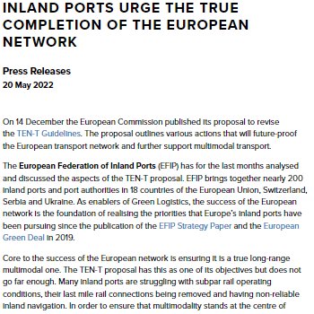 Core to the success of the European network is ensuring it is a true long-range multimodal one. The TEN-T Guidelines proposal has this same objective but the European Inland Ports call on it to go further. #enablerofgreenlogistics inlandports.eu/news/press-rel…