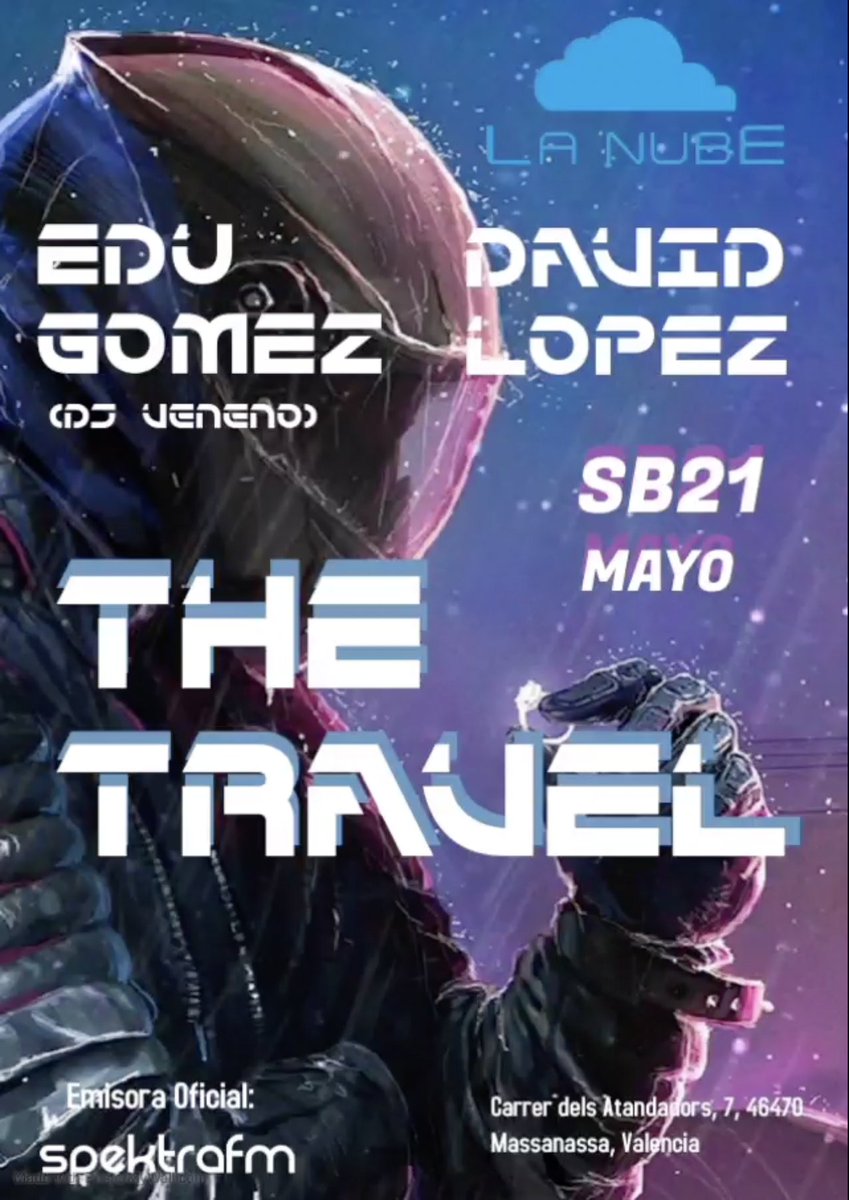 #Eventos | Mañana se lía en La Nube con David López y Dj Veneno - Edu Gomez en "The Travel". 🎧🎶

#spektrafm #lanubemassanasa #thetravel