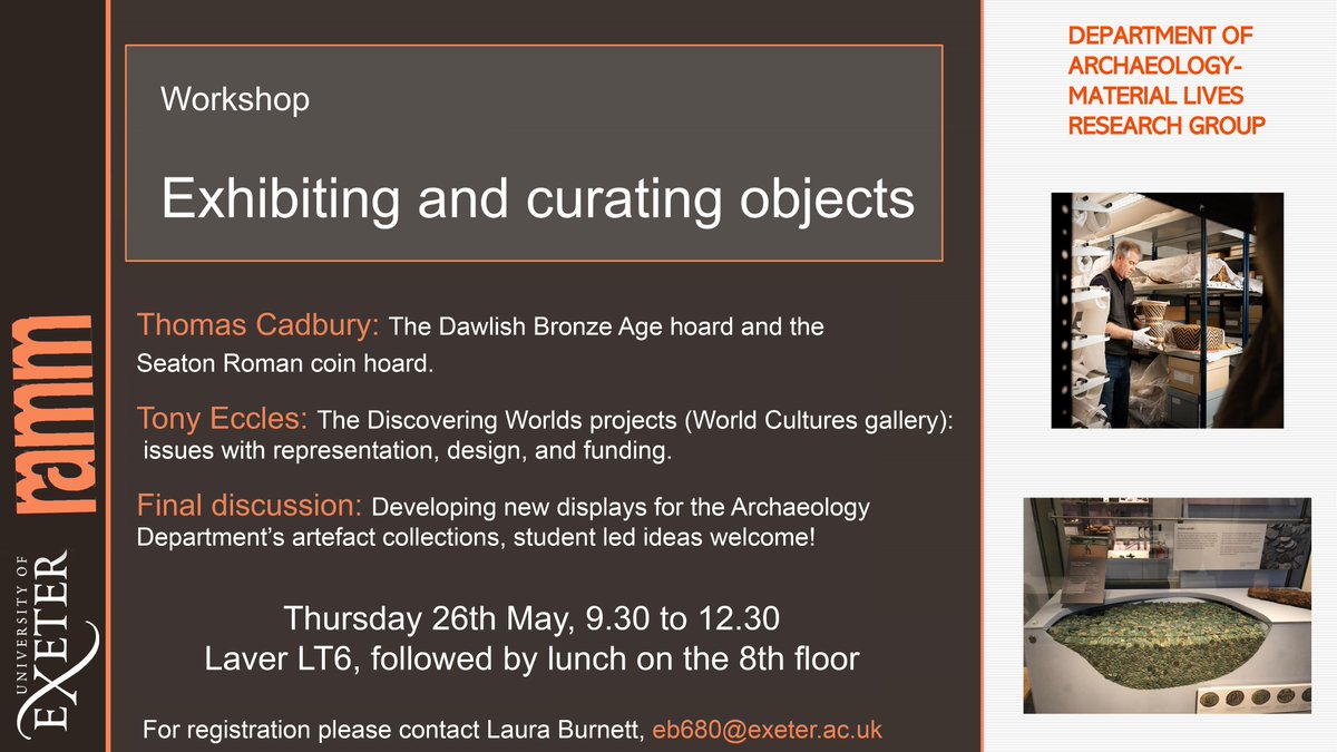 material_lives's tweet photo. Don't miss the last workshop of the Material Lives project. We will be joined by #RAMM curators Tony Eccles and Tom Cadbury.
When? Thursday 26th of May from 9:30 to 12:30
Where? @ Laver LT 6 (Stretham Campus, Exeter). 
More info on the event flyer 👇 https://t.co/WFOZ43He79
