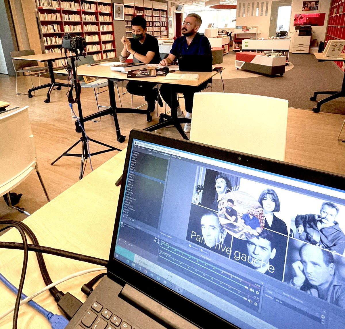 LGrebaut's tweet photo. Travail de mise en place technique et contenu avec @w2YDAvid et @irwinwym , les deux présentateurs du webinaire de l’@afhongkong sur #Gainsbourg dans le cadre du French May Arts Festival @LeFrenchMay https://t.co/g2vBoFR8GD