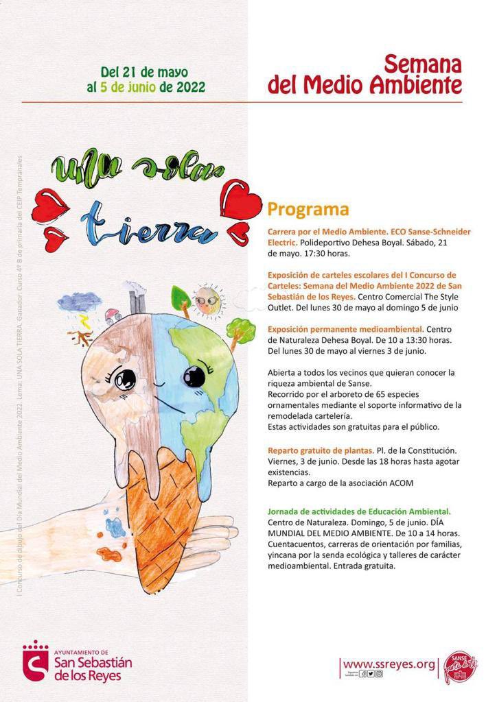 Programa de la Semana del Medio Ambiente de <a href="/sansecomunica/">Ayuntamiento de San Sebastián de los Reyes</a> en el que aparece el cartel elaborado por nuestros alumn@s de Cuarto B. Os animamos a participar en las interesantes actividades propuestas.
