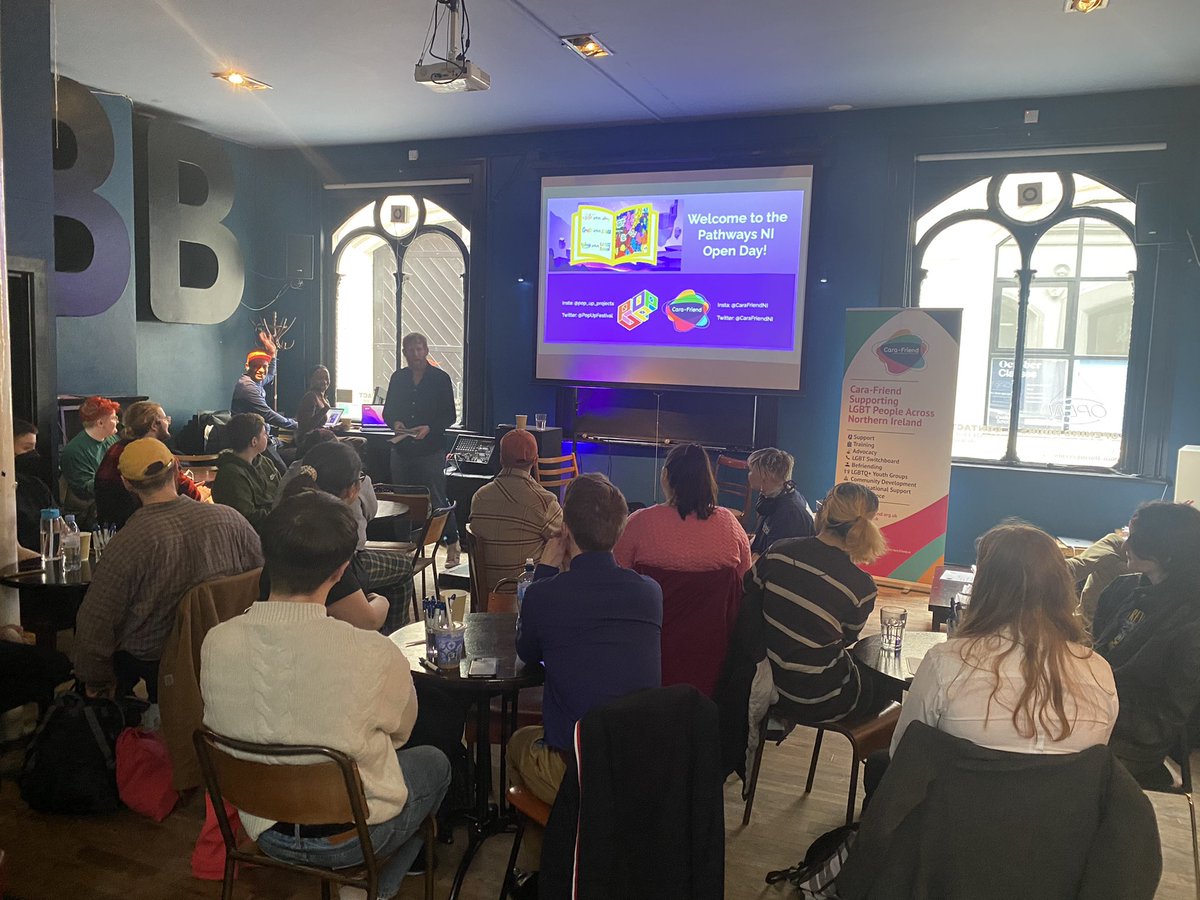CaraFriendNI's tweet photo. This morning, Cara-Friend and our partners at @PopUpFestival are having an open day about our new project; PathwaysNI! 

This ambitious project will work with young LGBTQI+ artists, authors and illustrators to set up their own LGBTQI+ Children’s Publishing Enterprise. https://t.co/0KA9ShmEJO
