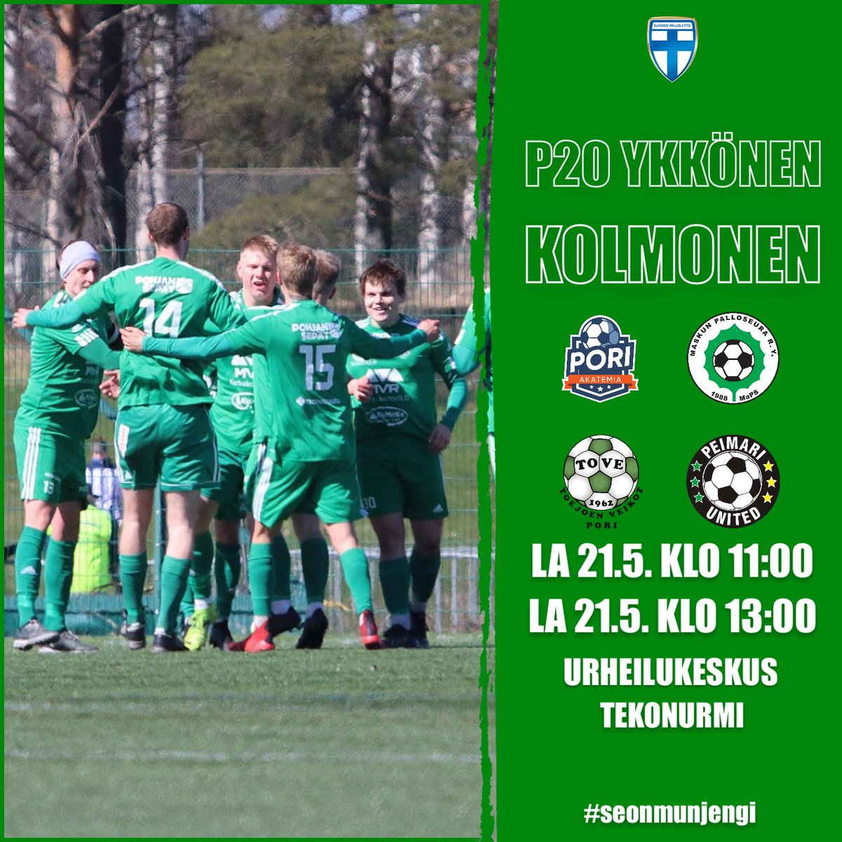 🟢 Huomenna UK Tekonurmi 🟢

⏰: 11:00 P20 ykkönen
⚔️: Pori Akatemia - MaPS
🎟: Ilmainen sisäänpääsy

⏰: 13:00 Miesten Kolmonen
⚔️: ToVe - PIF/2
🎟: 5€, alle 15.v ilmaiseksi

#toejoenveikot #seonmunjengi #säästöpankki #tahdoenemmän