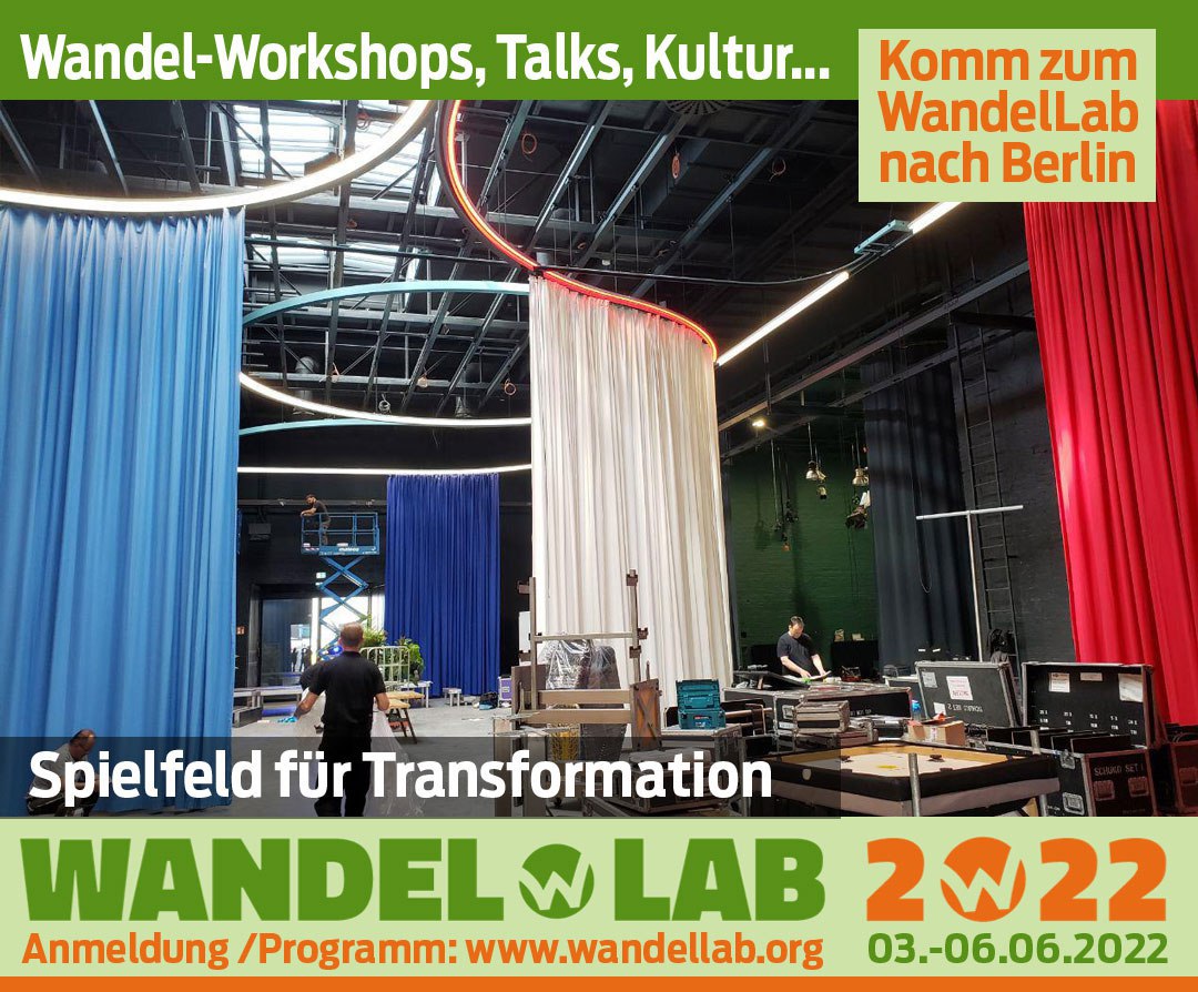 Das #WandelLab 2022 ist ein Spielfeld für Kreative und #WeltgestalterInnen. Im Filmstudio entstehen Kunstinstallationen von Zukunftsvisionen, Theater zum Mitmachen und #SozialeSkulptur'en

Es ist ein Gemeinschaftsprojekt von 14 NGOs aus Deutschland
2022.wandellab.org/category/creat…