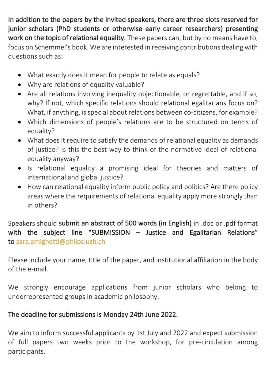 please, tweet away this CFP: What Does it Mean to Relate as Equals? Zurich 15-16 Sept.2022