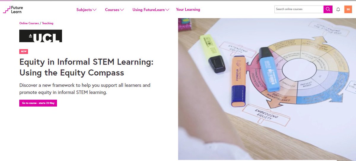 YESTEM_UK's tweet photo. Our free, self-paced online course on how to use the #EquityCompass to reflect on and develop equitable and inclusive practice in informal STEM learning goes live on Monday 23rd May!

Click below to join the course on @FutureLearn:
https://t.co/CKTwpMmrWu https://t.co/KVsCgJSYBM