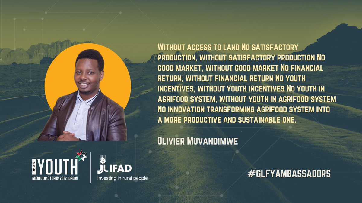 IFAD's tweet photo. Having access to land is more than just a matter of accessing resources. It is a matter of empowerment, sustainability and prosperity.

@olivandimwe knows it best 👏

#GLFYAmbassadors |  #LandRights4Youth | https://t.co/Zue5HRwFUc https://t.co/peXAMuKBR8