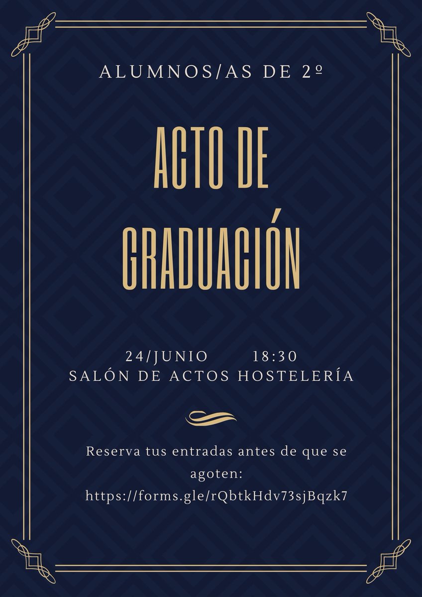 ¡Graduación en IES EL Lago!
Puedes solicitar tus entradas en forms.gle/rQbtkHdv73sjBq…
¡Reserva tus entradas antes de que se agoten!