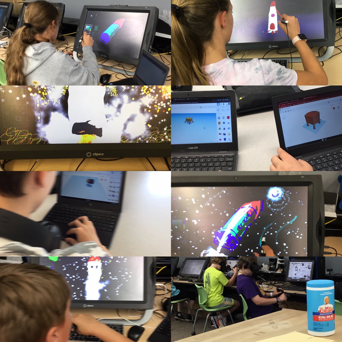 In stem lab with Miss Pellinghelli’s literature classes doing activities on space.  Students loved 5e new app #tiltbrush on #zSpace.
