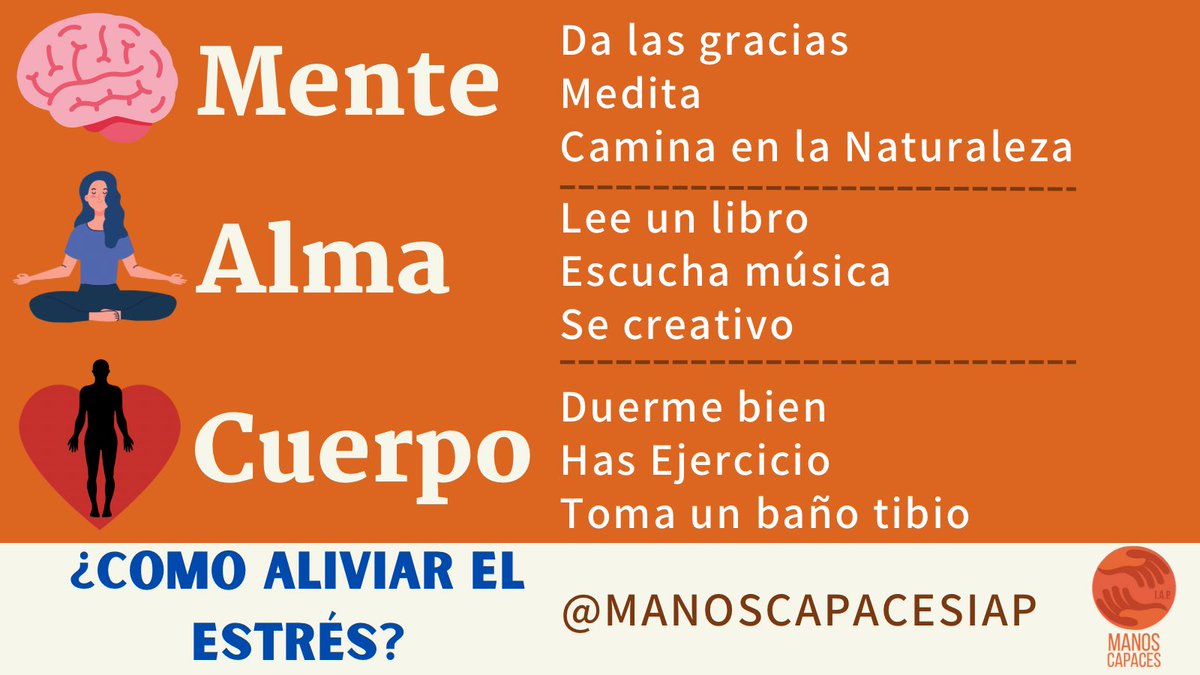 manoscapacesIAP's tweet photo. El estrés es la respuesta física o mental a una causa externa, como tener muchas tareas o padecer una enfermedad. https://t.co/n5OjZa5zf0