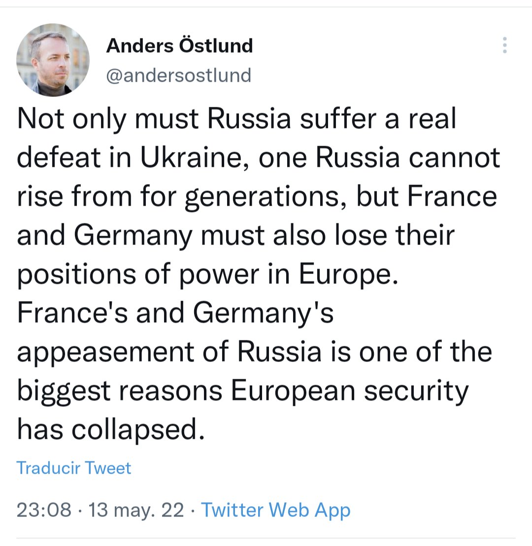 BenjaminNorton's tweet photo. This war propagandist at right-wing DC-based "European" think tank CEPA, which is funded by the US government and weapons industry, admitted the real goal of the US proxy war in Ukraine:

Destroying Russia AND weakening Germany and France, making Europe a US imperial protectorate https://t.co/Rh5xmMbSX7