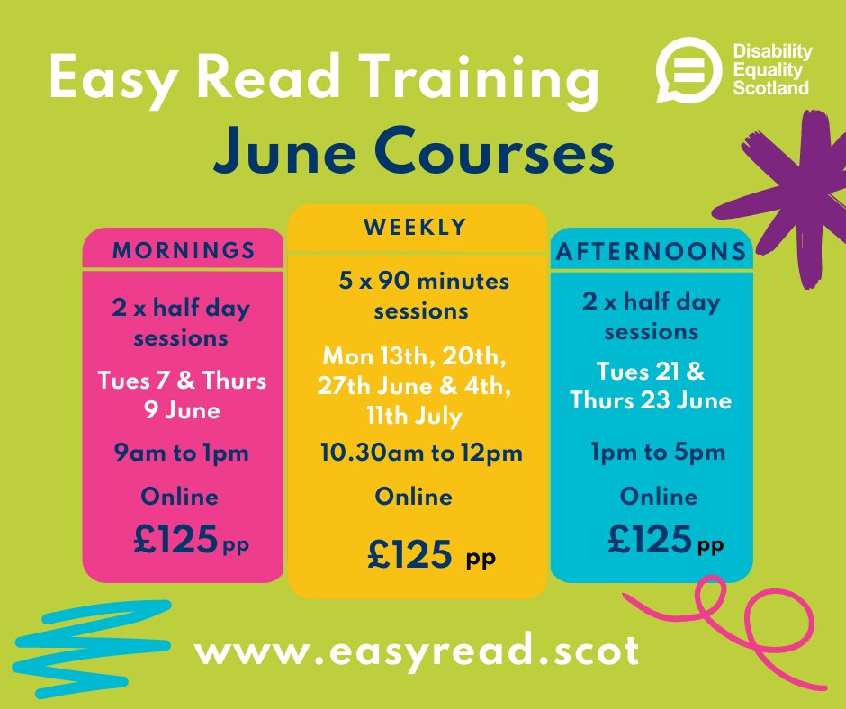 🚨Easy Read training is for you!🚨

Easy Read makes information more accessible to over 2 million adults in🏴󠁧󠁢󠁳󠁣󠁴󠁿!

👉 Find out more disabilityequality.scot/easy-read-trai…

📧 Book now! lucy@disabilityequality.scot