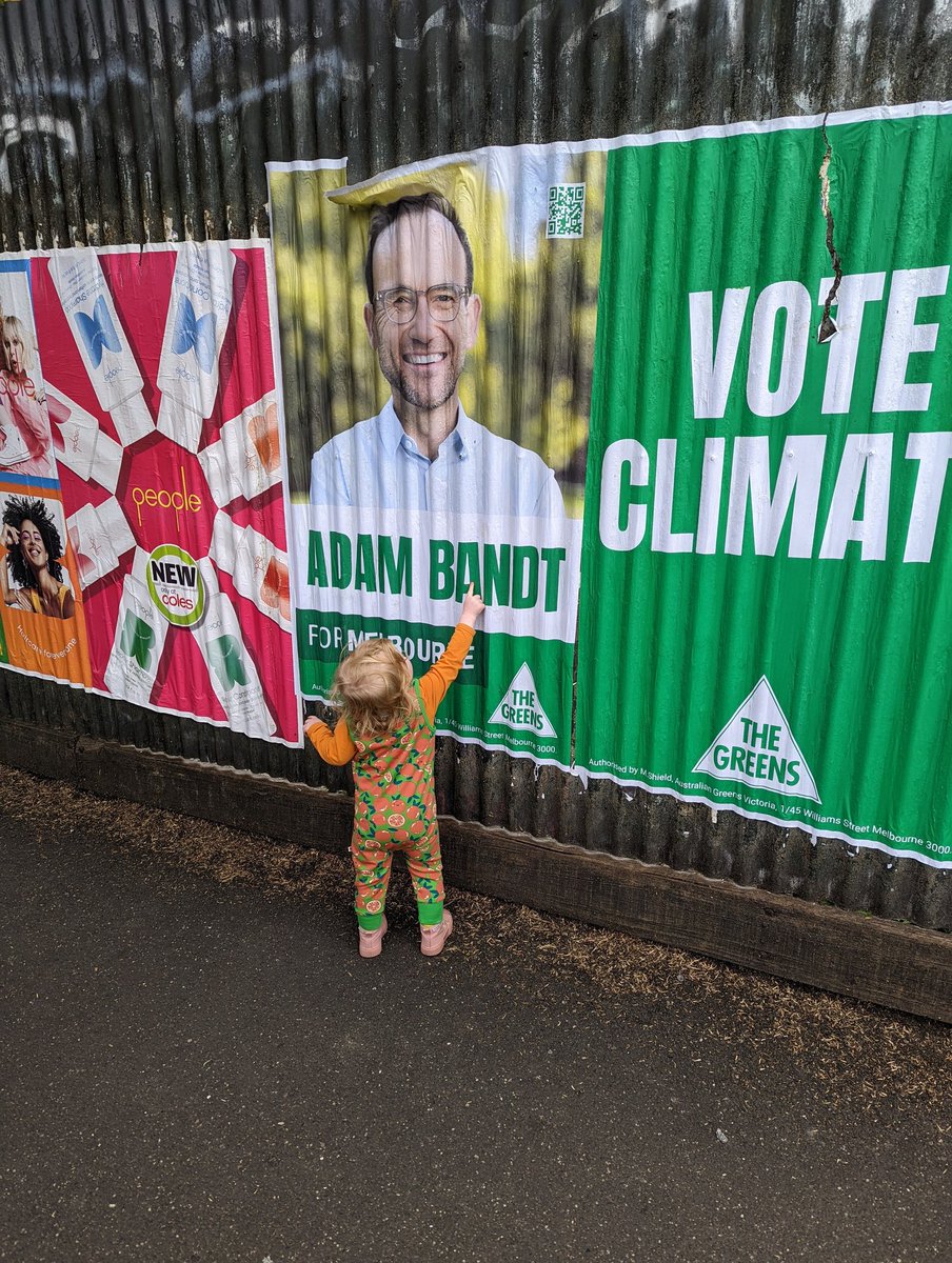 She can't vote, but I can. Here's to a greener more equitable future for all, and a planet that my child will still be able to inhabit when it's her turn to vote. Good luck <a href="/AdamBandt/">Adam Bandt</a> #AusVotes2022