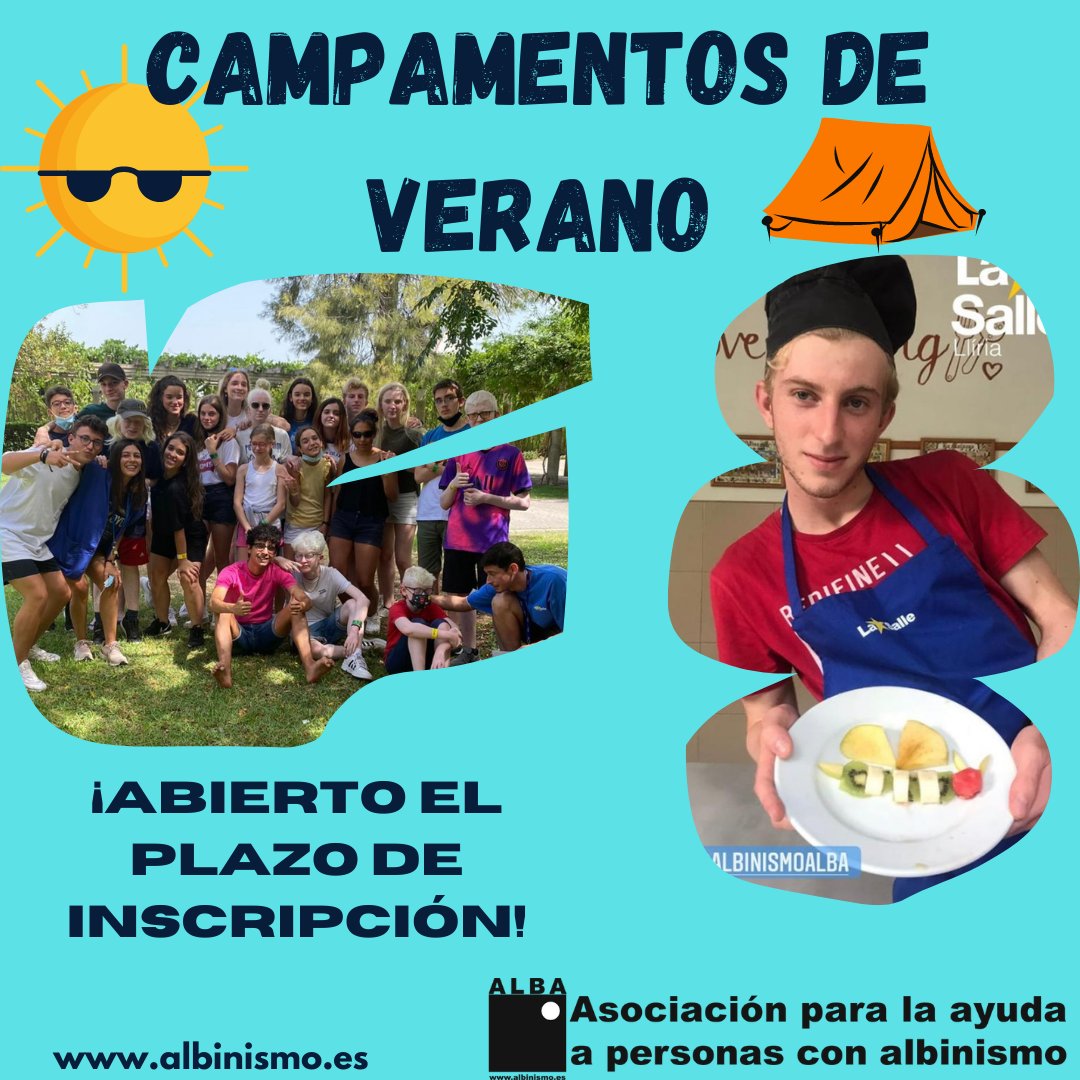 ALBA_albinismo's tweet photo. 📢¡ABIERTO EL PLAZO DE INSCRIPCIÓN A LOS CAMPAMENTOS DE VERANO!📢
🧑‍🤝‍🧑¿Para quién?👉 Socios y hermanos de 8 a 19 años.
🗓️¿Cuándo?👉 Del 7 al 15 de agosto
📍¿Dónde?👉 Lliria (Valencia)
❓¿Dudas?👉MD o contactar@albinismo.es
Link para inscribirse ➕ info 👇 https://t.co/II3yKsXi7F https://t.co/W4Mgj8AOPq
