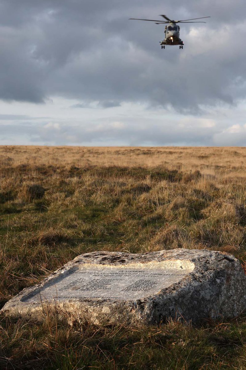 A Merlin Mk4 approaches the new memorial to the B-17 crash