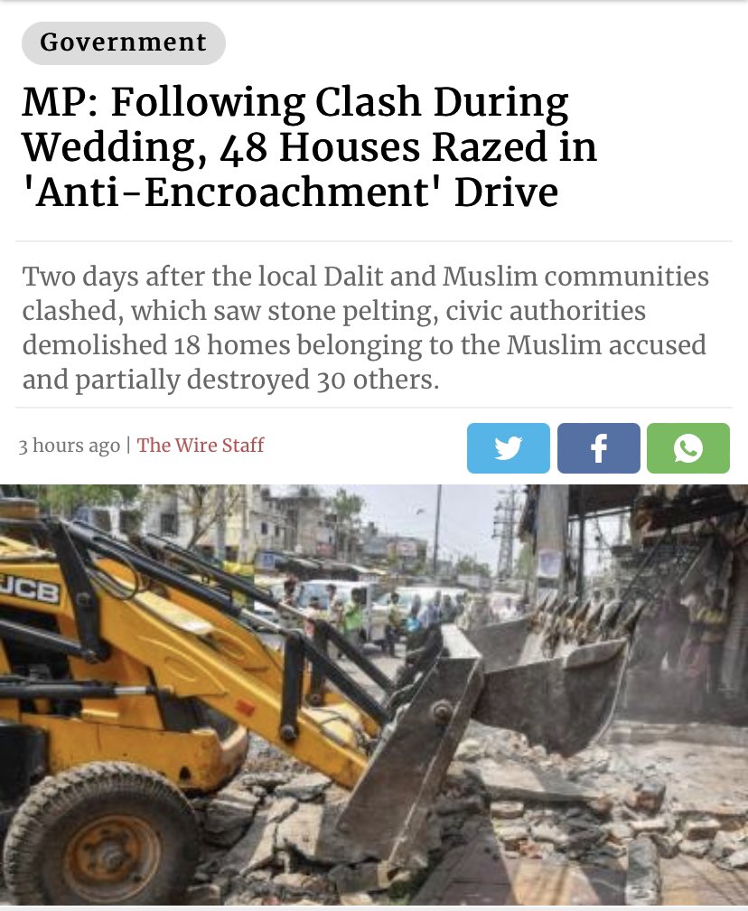 MujtabaAasif's tweet photo. At Jirapur in Madhya Pradesh, 48 Muslim houses were demolished after an altercation. What banana republic have we become with no rule of law. It's not demolition but humiliation for being a Muslim in diabolical Hindutva regime. 
#muslimslivesmatter 
#MuslimsUnderAttack https://t.co/dTUGeCWxi4