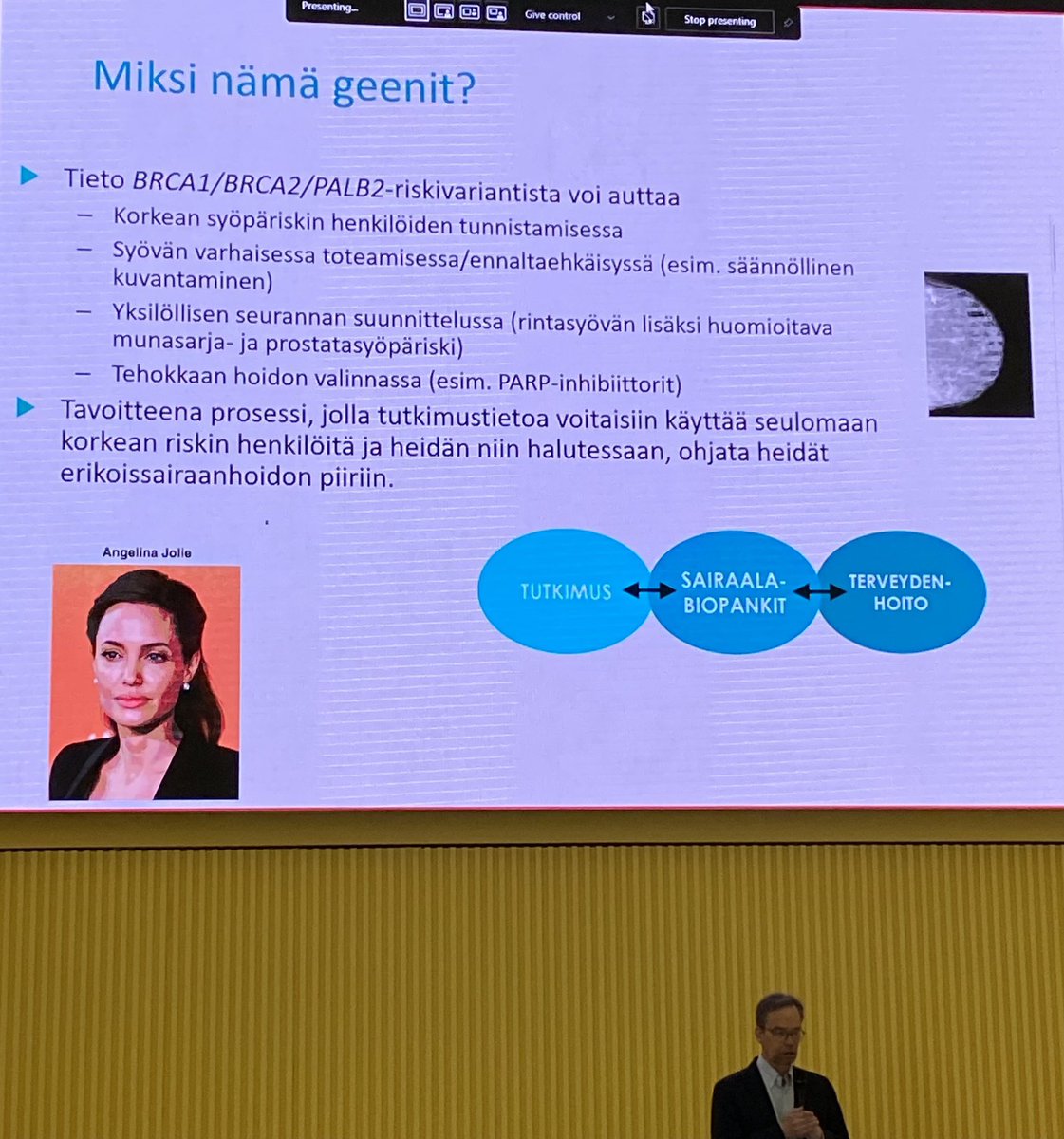 HautalahtiMarco's tweet photo. Prof. Olli Carpen - ’sairaalabiopankit mahdollistavat tulevaisuuden terveydenhuollon. Sairauksista niiden ennaltaehkäisyyn’. #helsinginbiopankki, #finbb https://t.co/IAuO67uERl