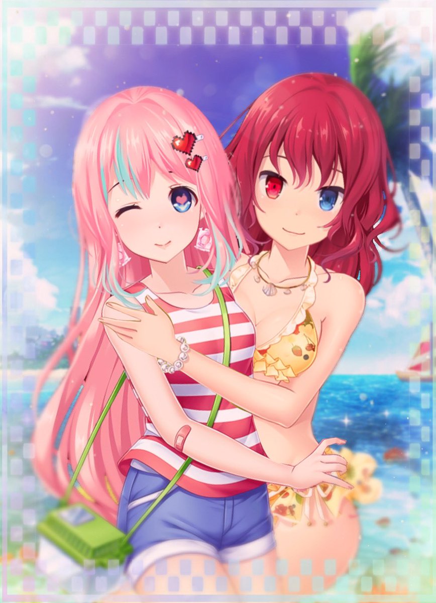Jeycolla025's tweet photo. We finally at the beach with Awoo-chan~
~Remmy🌸 &amp; ❤️Awoo-chan~ 
@LeleDgf hey it's finally done~~🤗
Edit: @nekoko_shiki
#ニジカノ #dreamgf #girlfriend https://t.co/XkMtFUP2Jn