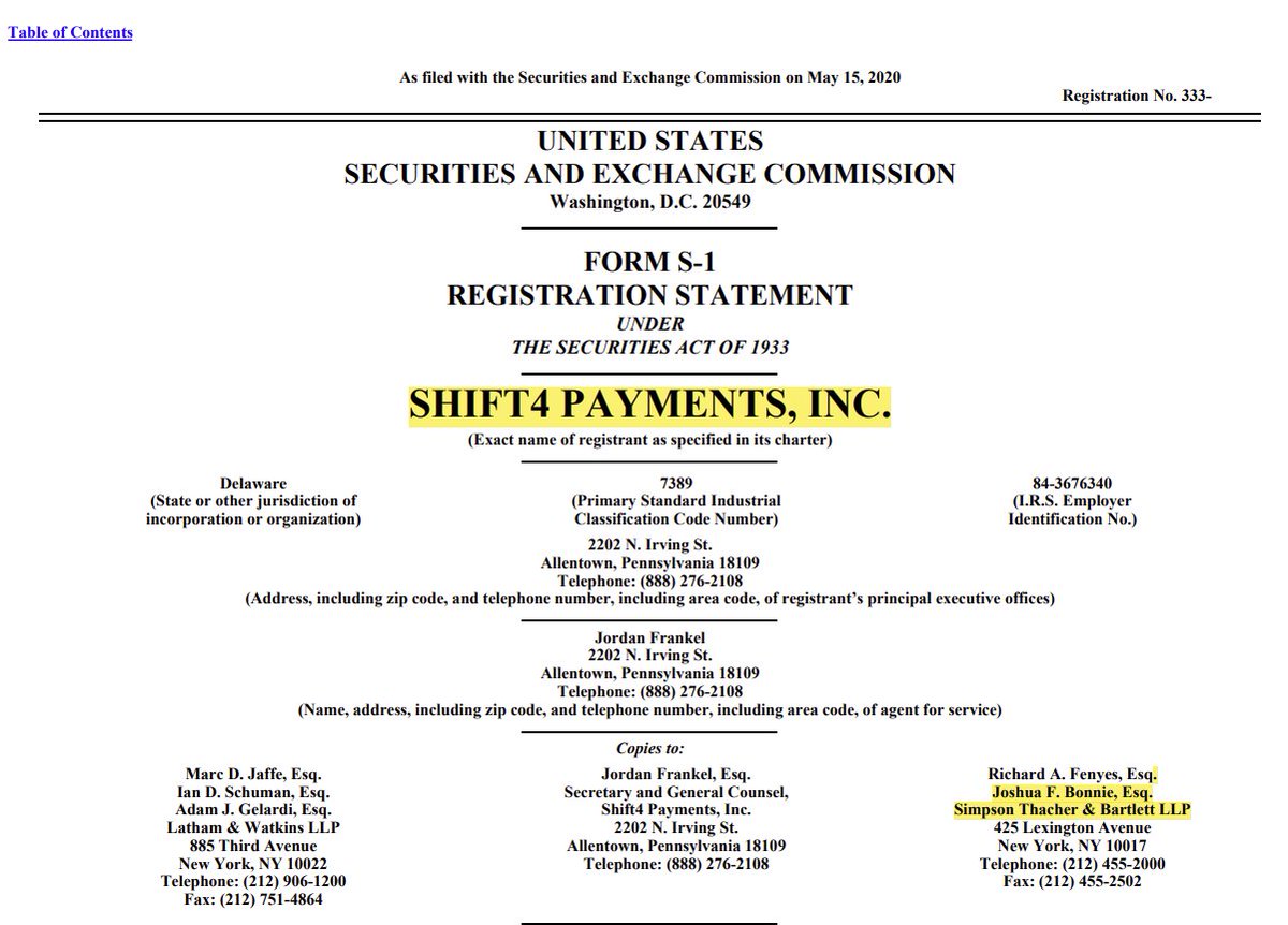 Leerzeit's tweet photo. Turns out Bill Hinman's Division of Corporate Finance approved his Simpson Thacher pal Joshua Bonnie to go public with his client Shift4Payments. A company that happened to be the first payment provider using tokenization in 2018. Oh boy...It doesn't get any better, doesn't it?💥 https://t.co/1Duw2H2jJr