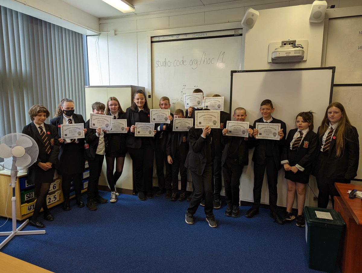 "Well done to pupils in Mr O'Toole's 1.4 class who completed several Hour of Code challenges and achieved a certificate of completion! 👏🖥️" <a href="/MrMPaterson/">Mr M Paterson</a> <a href="/MrHTech1/">Mr H Tech</a> <a href="/HT_Braidhurst/">Tracey McDermott</a>