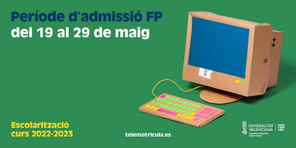❗️ Recorda que fins al 29 de maig pots realitzar el procediment d'admissió en FP mitjançant telematricula.es.