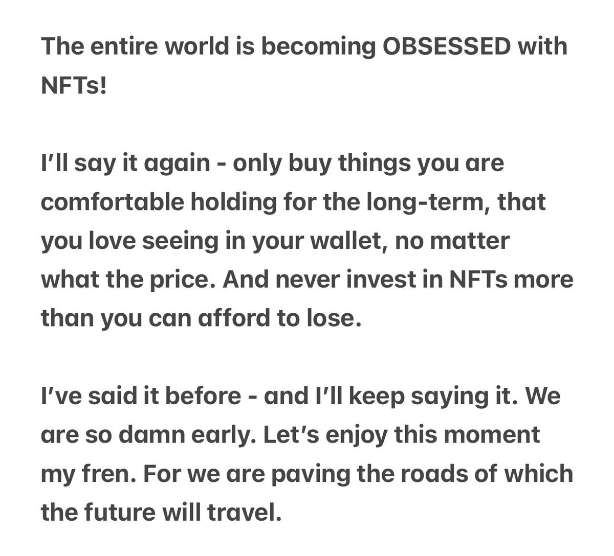 tryhardsorry's tweet photo. I'm not so long ago in the NFT space.
I'm learning everyday, always. 
I prefer to learn from the best and one of these is @CozomoMedici and his MediciMinutes🔥. I cut a few sentences from the letter and I want to keep them in my memory for a long time. 

“We are so damn EARLY” https://t.co/CYcZHEg7KB