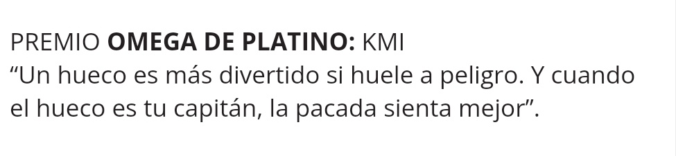 🏆 Premios Ovación

🗓 Jornada 37

💻 Disponibles en el tablón de la <a href="/RutaPancherio/">Ruta del Pancherio</a> 

🎖 El OMEGA DE PLATINO de la jornada es <a href="/KMI_Ruta/">Karmalone De La Isla F.C</a> 

♠️#Biwenger