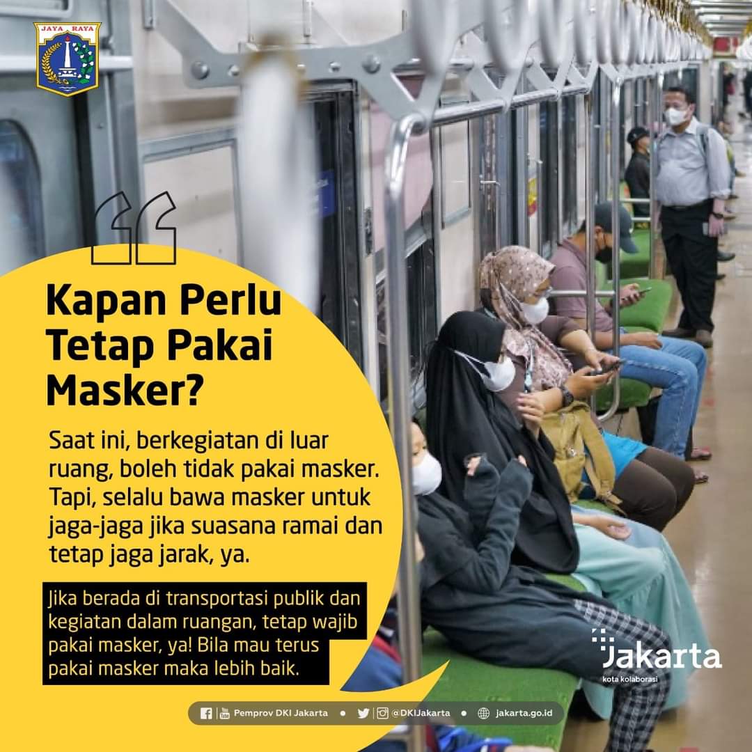 DKIJakarta's tweet photo. Kapan dan di mana perlu tetap pakai masker? Cari tahu lewat infografik berikut!
#masker #protokolkesehatan #jakarta #kotakolaborasi #pakaimasker #ppkmlevel2 https://t.co/jw9NO7rSJg