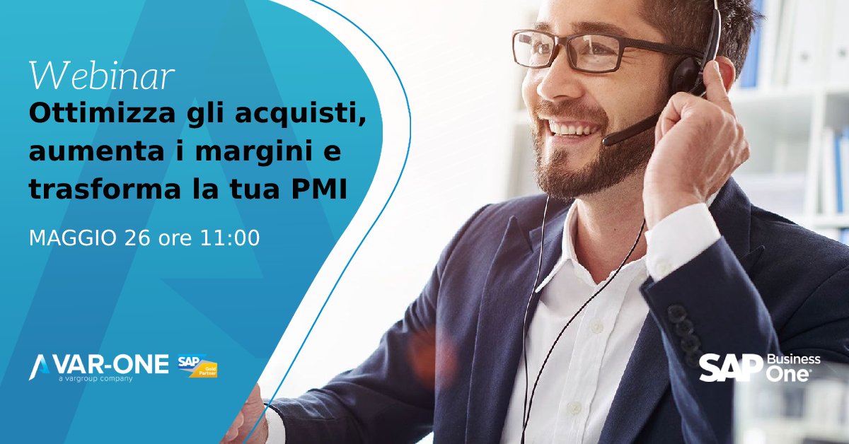Trasforma la tua PMI in #ImpresaIntelligente

✔️ Efficienta la tua supply chain
✔️ Gestisci al meglio gli ordini in entrata
✔️ Massimizza i profitti e rendi più competitiva l’azienda

ISCRIVITI AL WEBINAR: attendee.gotowebinar.com/register/79118…

#ImpreseIntelligenti #BestRunSAP #SAPBusinessOne