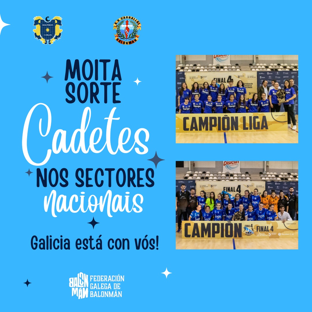 É o díaaaaaaaa!!!! 💥💥💥 Hoxe comezan os sectores nacionais cadetes femininos e queremos desexarlle moita sorte ás representantes galegas. @balonmancangas @ADCarballal1977 Galicia está con vós 💙🤍 #ConSeloGalego #SomosGalicia #SomosBalonmán