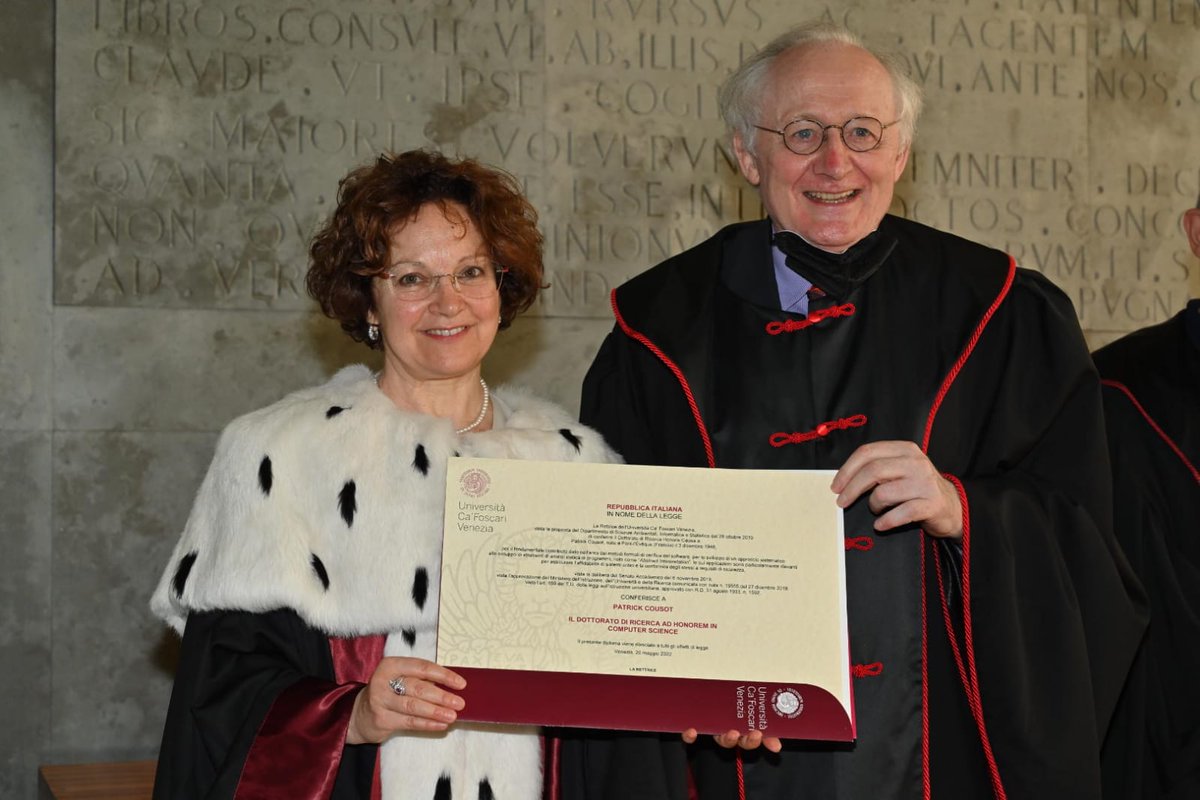 TLippiello's tweet photo. It is a great honour for me and for our university - with the Department of Environmental Sciences, Informatics and Statistics - to award an Honorary Doctorate in #ComputerScience to Professor Patrick Cousot, who invented #AbstractInterpretation. Congratulations!

#opentotheworld https://t.co/g2NaFqf6Os