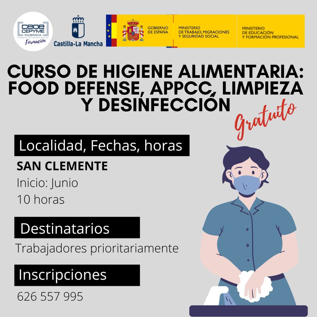 Si trabajas en el sector agroalimentario necesitas este curso. #formacion #hosteleria #alimentacion #sectoragroalimentario <a href="/ceoecuenca/">CEOE CEPYME CUENCA</a> <a href="/JCCMCuenca/">JCCMCuenca</a> #SanClemente #Cuenca