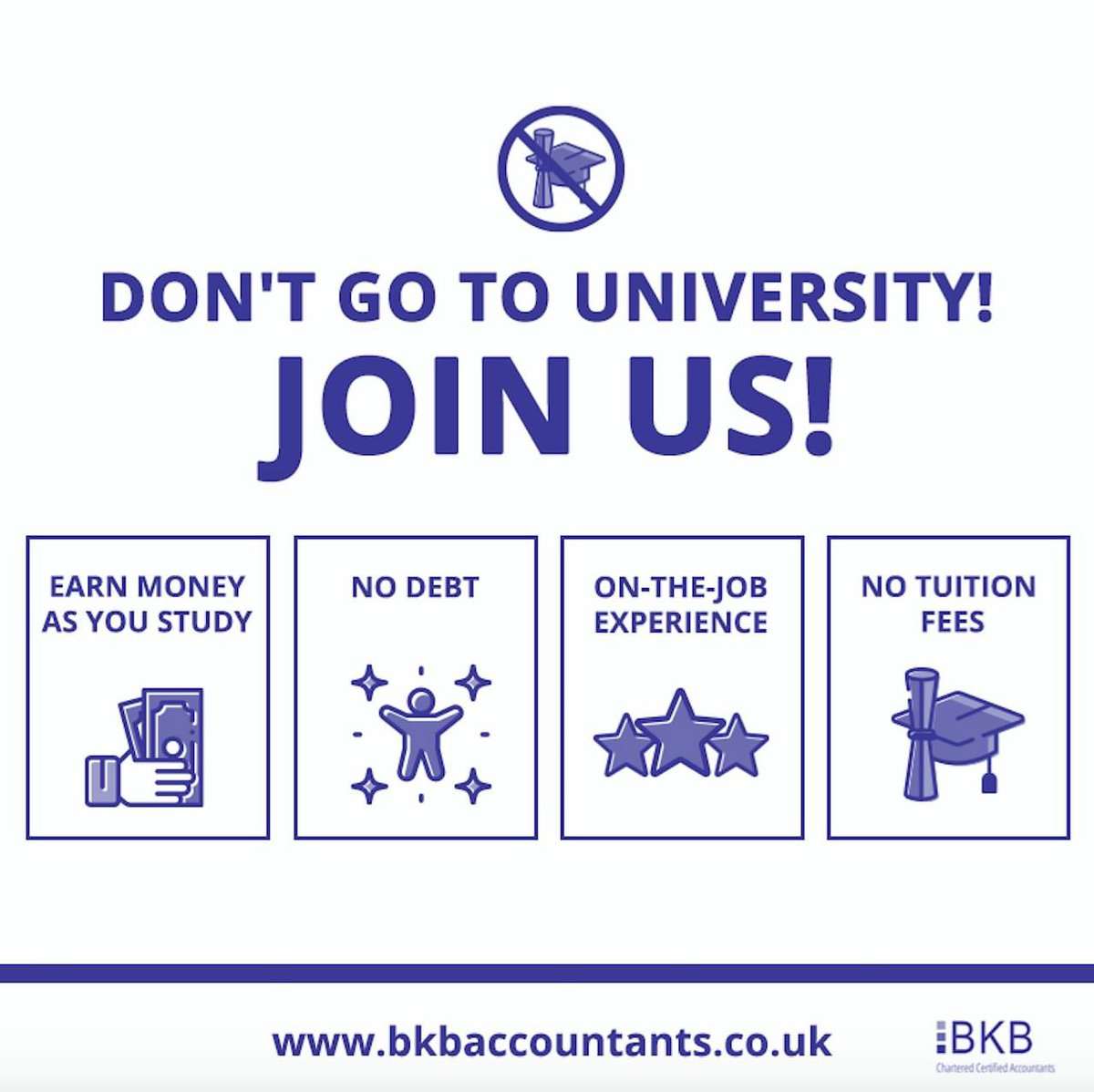 𝗗𝗼𝗻’𝘁 𝗴𝗼 𝘁𝗼 𝗨𝗻𝗶𝘃𝗲𝗿𝘀𝗶𝘁𝘆 – 𝗝𝗼𝗶𝗻 𝗨𝘀!

...as a #TraineeAccountant.

✅ Enter the world of work straight away

✅ Gain valuable on-the-job experience

✅ Earn money as you study

✅ No tuition fees and you'll make industry contacts from day one

#nodebt