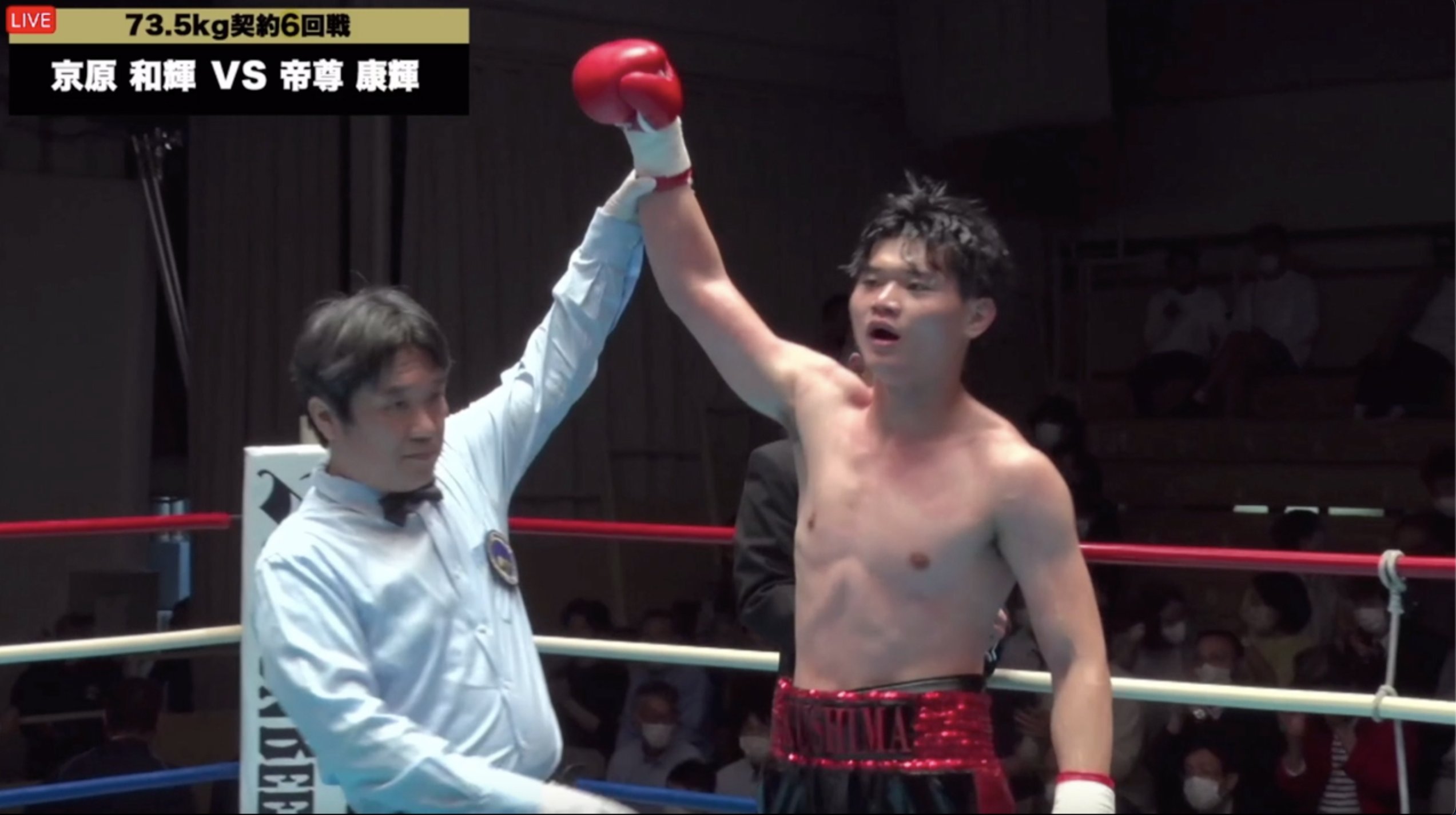 Tim Boxeo Kazuki Kyohara 京原和輝 6 1 2 Scores A Knockdown In The 6th And Takes A Sd 6 Victory Over Koki Tyson 帝尊康輝 14 5 3 In Their Super Middleweight Bout From