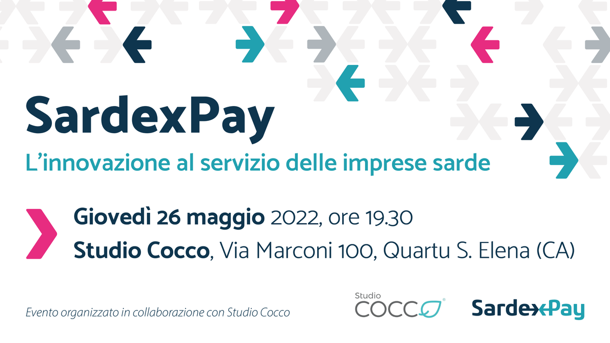 Vuoi conoscere da vicino #SardexPay?  
⚡Giovedì 26 maggio un evento esclusivo dedicato alla community SardexPay #Sardegna!
Ti aspettiamo presso lo Studio Cocco a Quartu S. Elena alle 19:30!
⚠️ I posti sono Limitati, per partecipare registrati qui:👇
bit.ly/SardexPay_Stud…