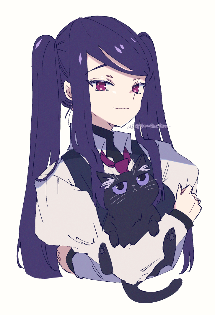 jill stingray 1girl cat twintails necktie purple hair black cat long hair  illustration images