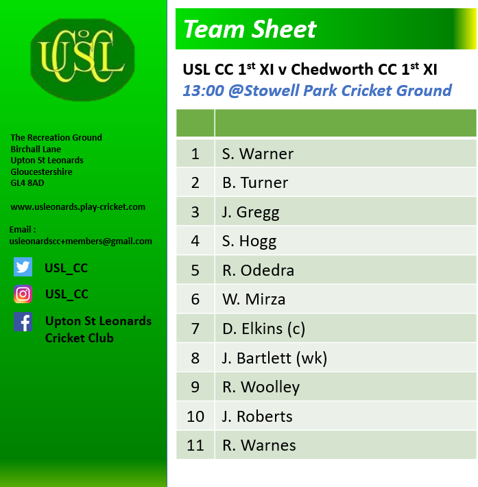 USL CC 1st XI team to face @Chedworth_CC 1st XI at Stowell Park