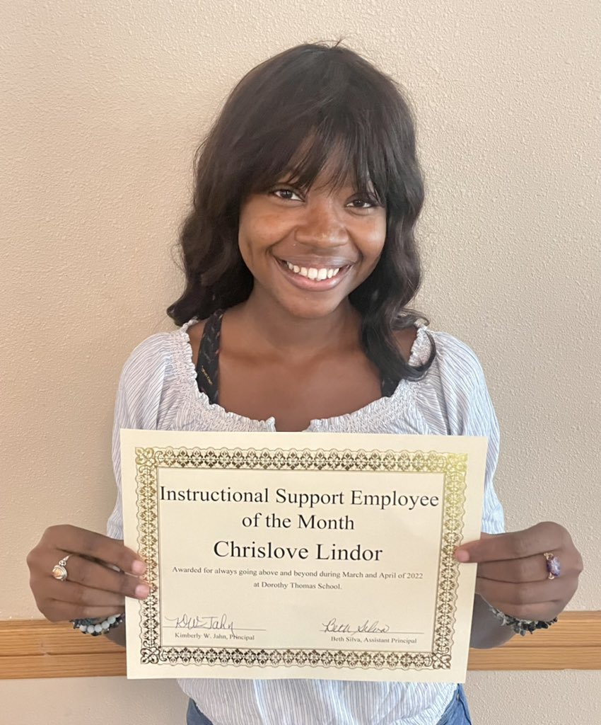 Miss Lindor is new to DT this year and has done a fabulous job learning how to support her students and teacher. She’s a true asset to our school and our Instructional Support Employee of the Month ☺️