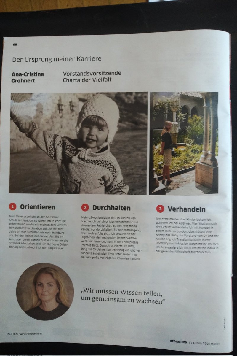 Claudia Tödtmann (@toedtmann) on Twitter photo Heute in der neuen <a href="/wiwo/">WirtschaftsWoche</a> am Kiosk: Ana-Cristina Grohnert, Chairwoman der @ChartaVielfalt im "Ursprung meiner Karriere" - vielen Dank fürs Mitmachen, liebe <a href="/AC_Grohnert/">AnaCristina Grohnert</a> ! Sie verrät, warum sie als Kind immer die Straßenkarte halten durfte Heute in der neuen <a href="/wiwo/">WirtschaftsWoche</a> am Kiosk: Ana-Cristina Grohnert, Chairwoman der @ChartaVielfalt im "Ursprung meiner Karriere" - vielen Dank fürs Mitmachen, liebe <a href="/AC_Grohnert/">AnaCristina Grohnert</a> ! Sie verrät, warum sie als Kind immer die Straßenkarte halten durfte