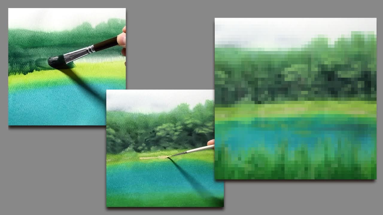 Naoya Ohtani アクリル絵の具の白 黒 三原色で沼の風景を描いた絵のメイキングをyoutubeにアップしました 制作時間は2時間分くらい 今回は液状アクリル絵の具を使っているので描き方が水彩みたいな感じです 8割くらいぼかしながら描いている