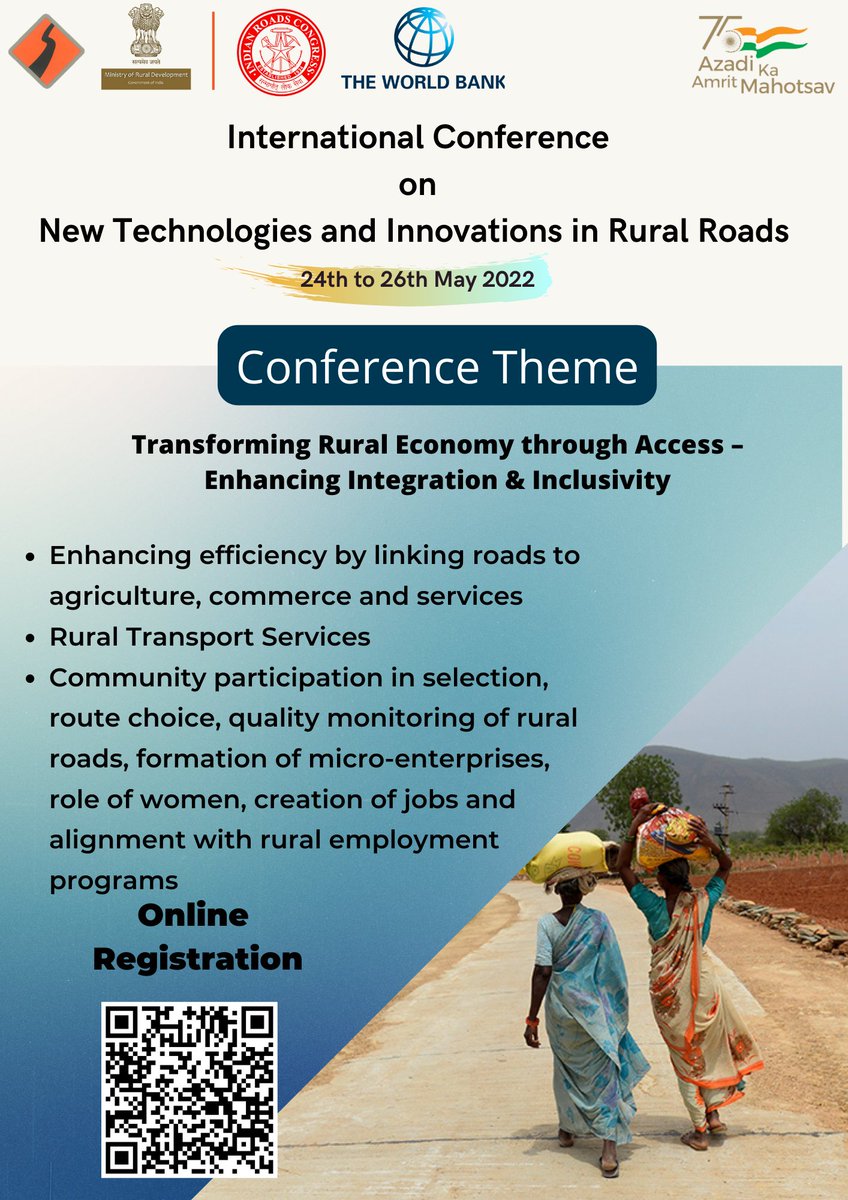 PMGSY_NRRDA's tweet photo. The conference will provide insight into innovations and use of new, green technologies,new materials &amp; maintenance management of low volume roads.
Link for free online registration: https://t.co/7AwGUinajs
For more information kindly visit: https://t.co/UkthAVI4E2
#PMGSY https://t.co/D2ca1IMszB