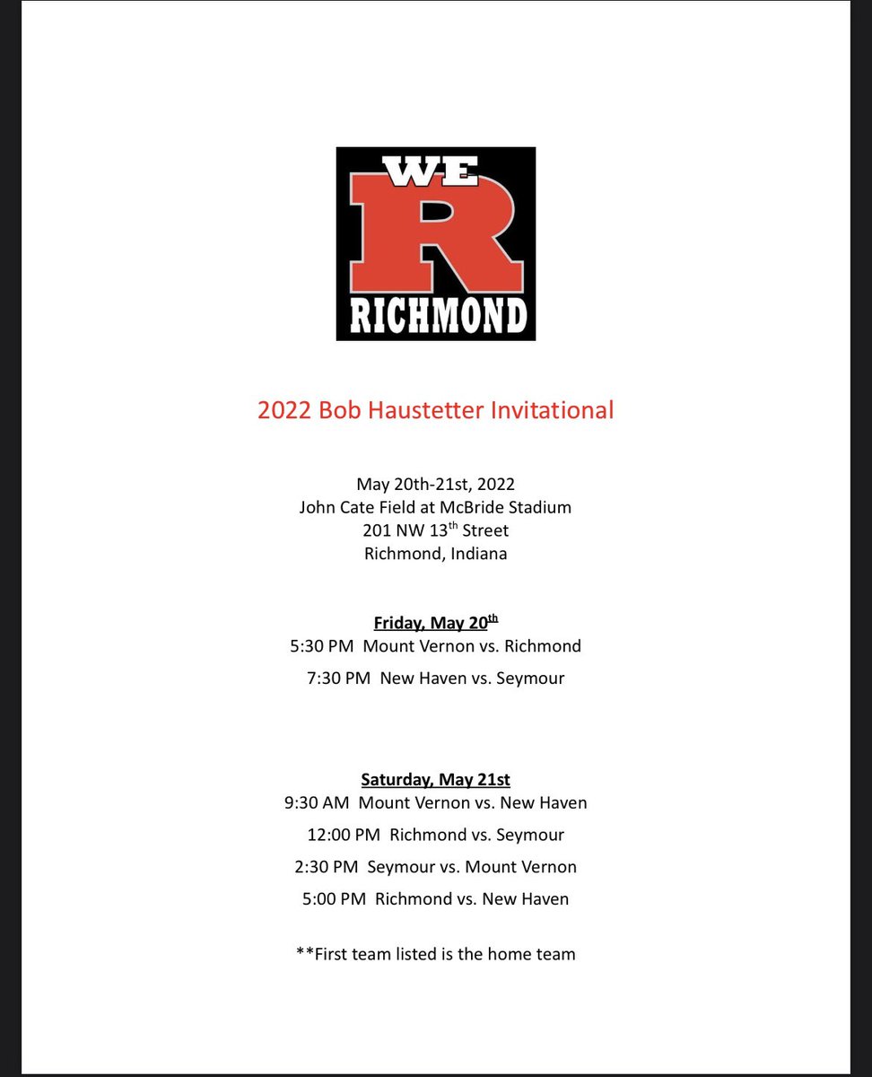 We_R_Baseball's tweet photo. Bob Haustetter Tournament Schedule 👇🏼. Hope to see you all there! @SEYMOUROWLS1 @MVAthletics https://t.co/3N2rtmqtQY