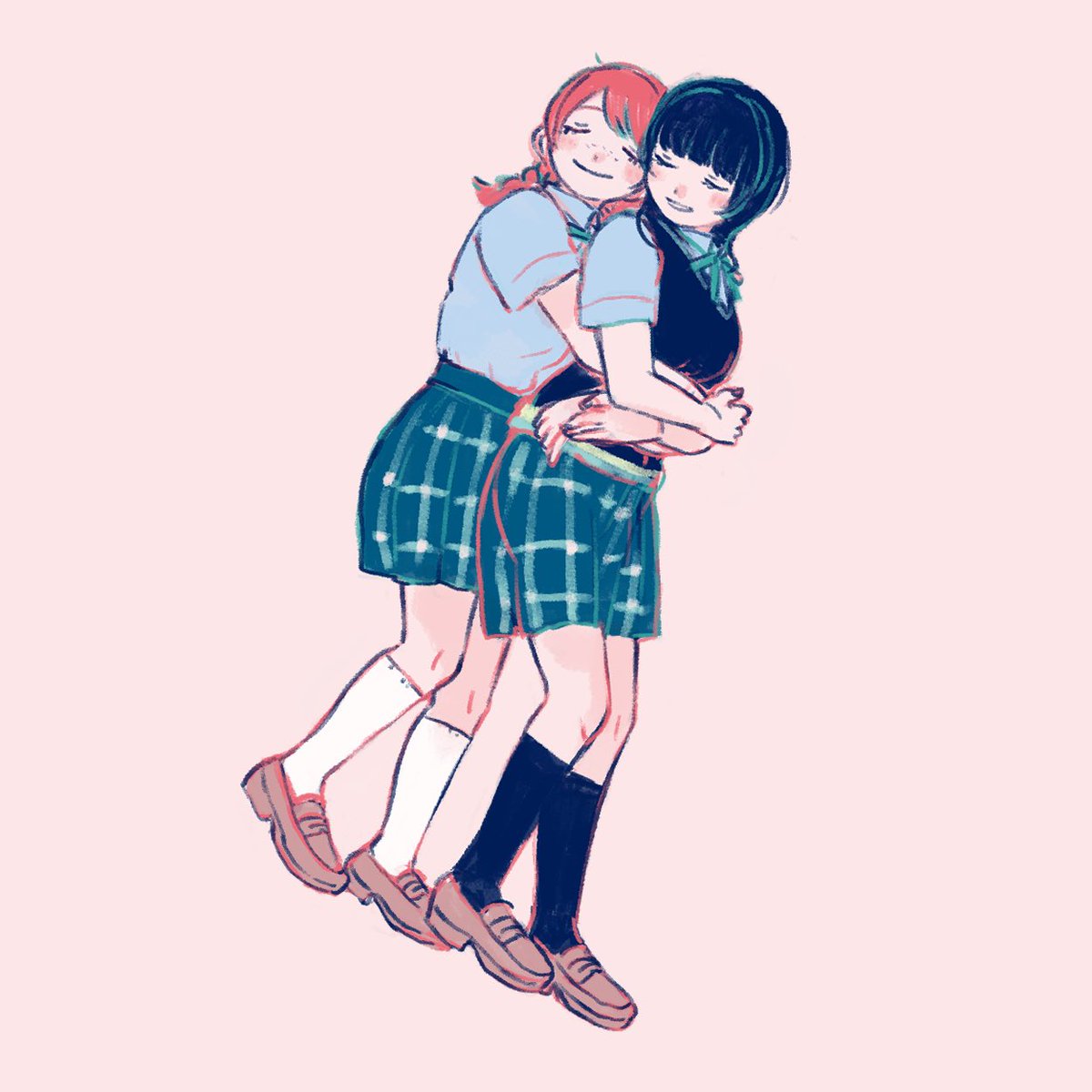 multiple girls 2girls freckles hug nijigasaki academy school uniform school uniform twin braids  illustration images